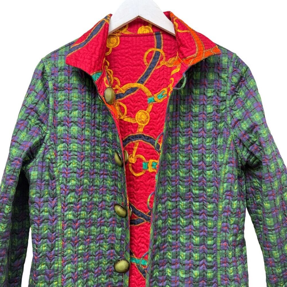 Quilted Reversible Jacket Medium Red Equestrian P… - image 4